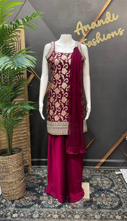 Semi Benarasi Satin Silk Sharara Set - Party Wear