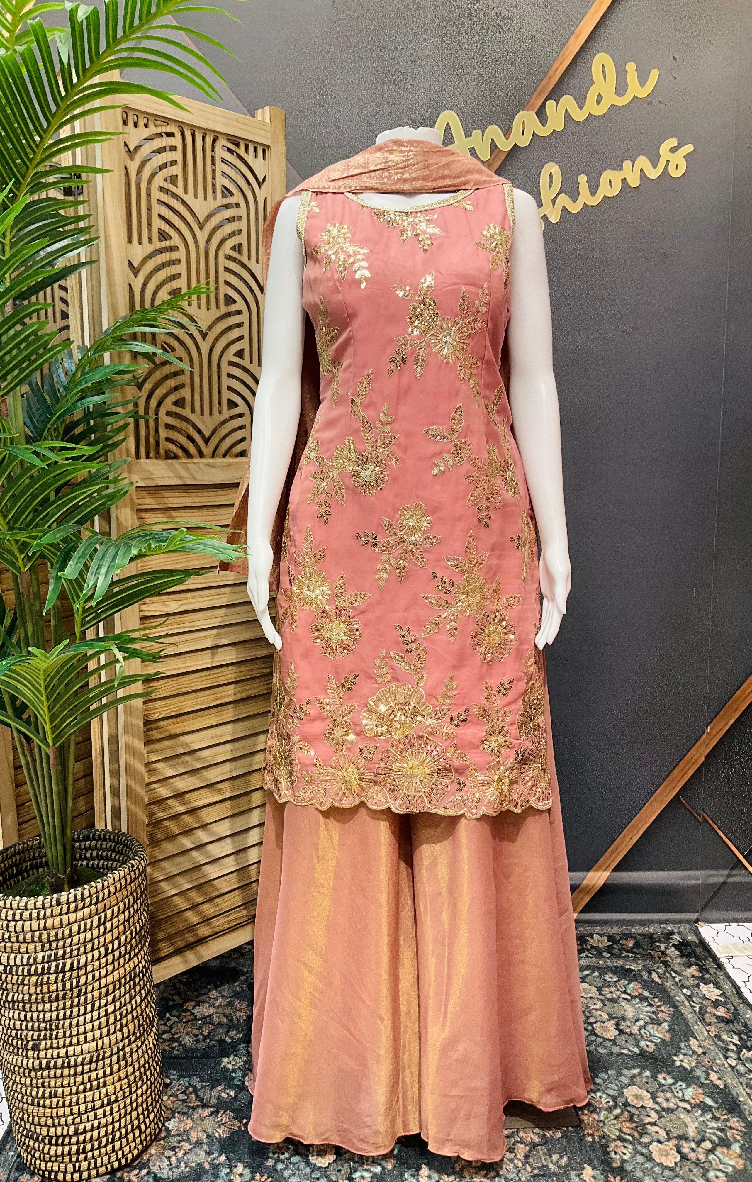 Party Wear Sharara Set Size 36 - Gold Zari Embroidery Work