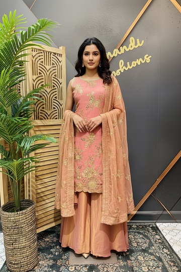 Party Wear Sharara Set Size 36 with Gold Zari Embroidery Work