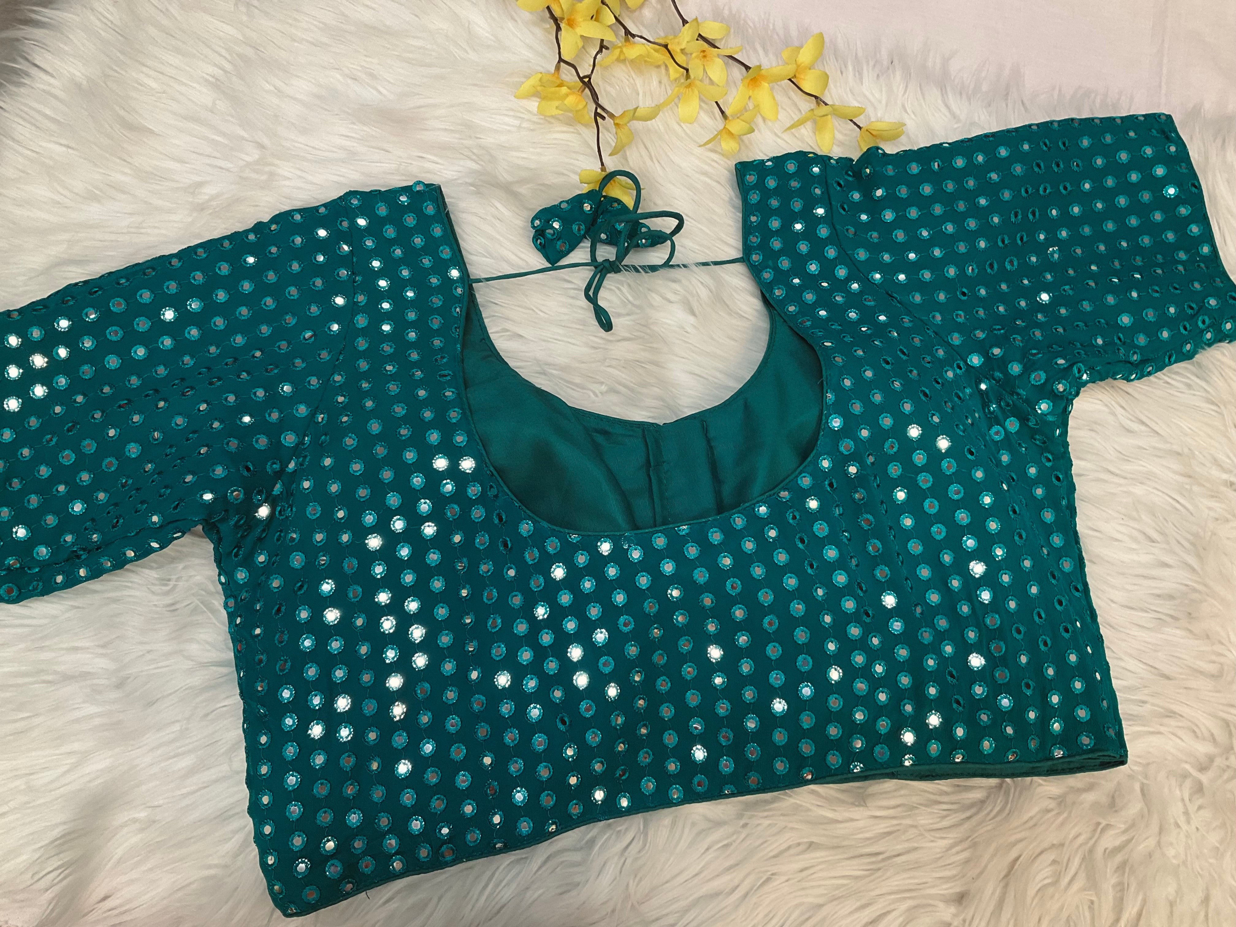 Rama Blue Plus Size Georgette Foil Mirror Blouse