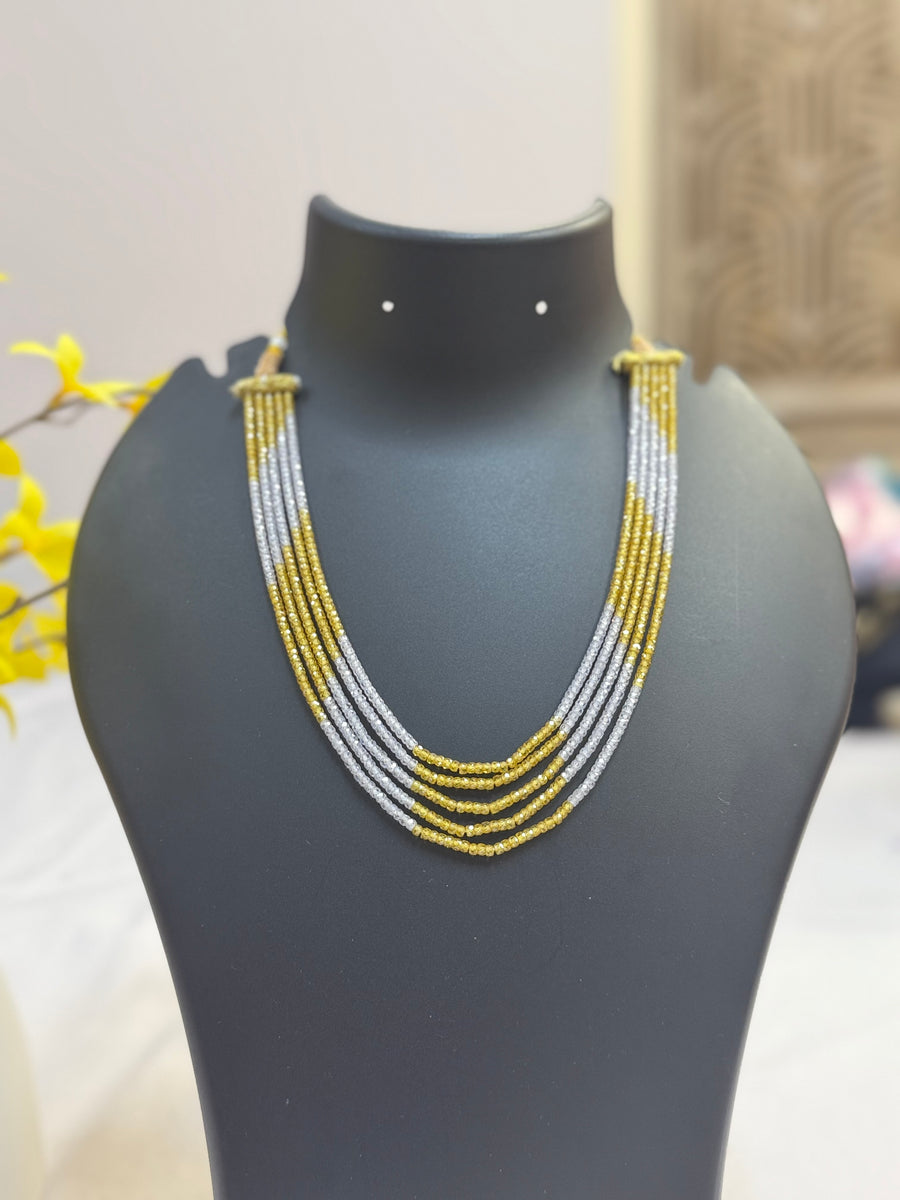 CZ Beads Yellow & White 5-Line Necklace Set