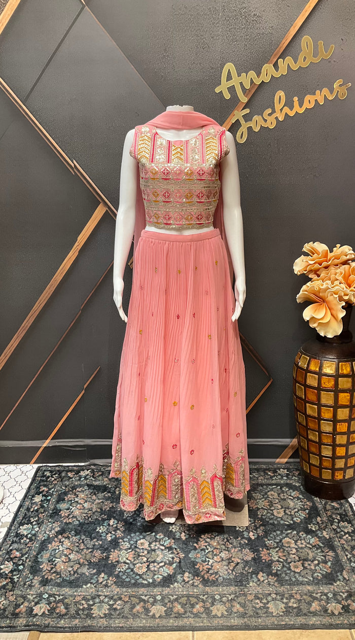 Teenage Girls Pink Georgette Lehenga Set