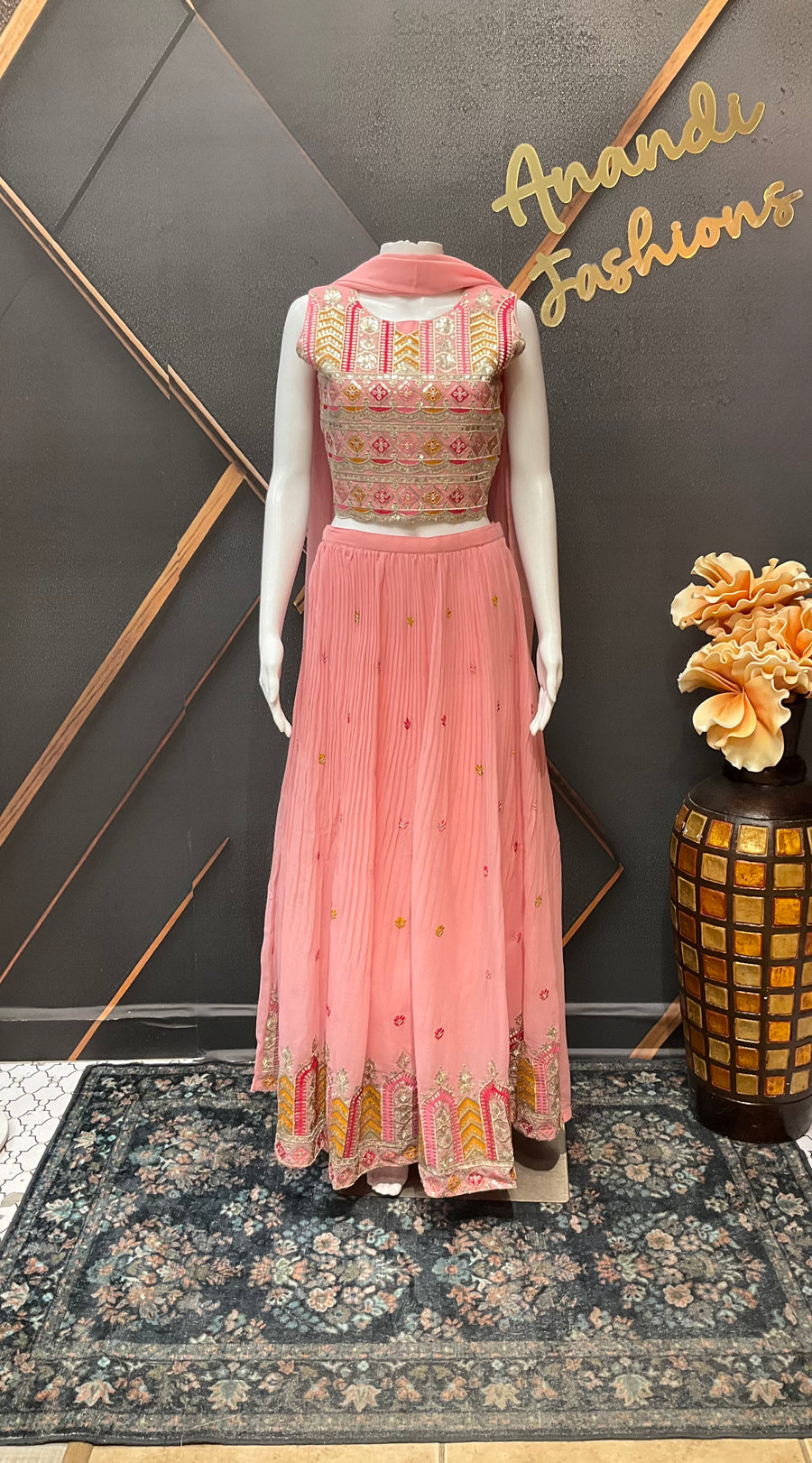 Teenage Girls Pink Georgette Lehenga Set