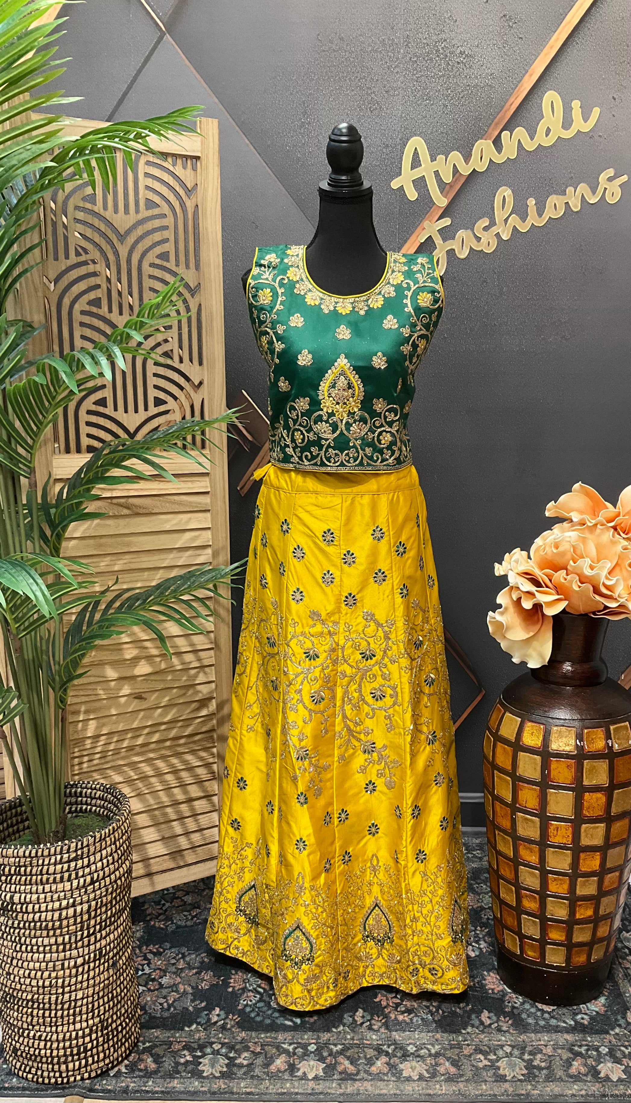 Teenage Girls - Green & Yellow Lehenga set