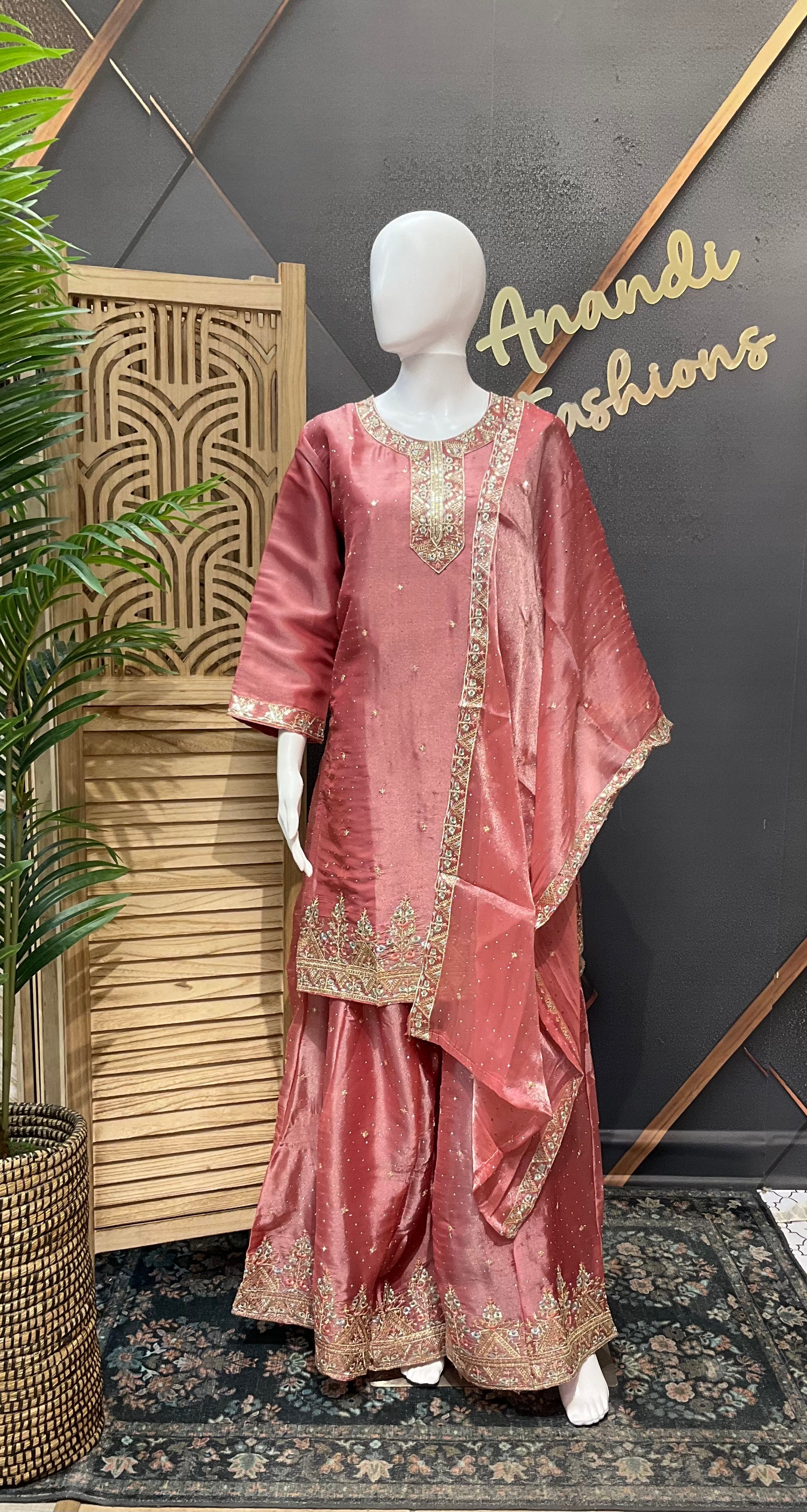Size 44/Indian XXL - Party Wear Tissue Palazzo/Sharara set