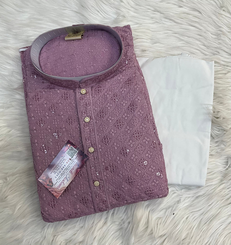 Lavender Chikankari work Mens kurta set