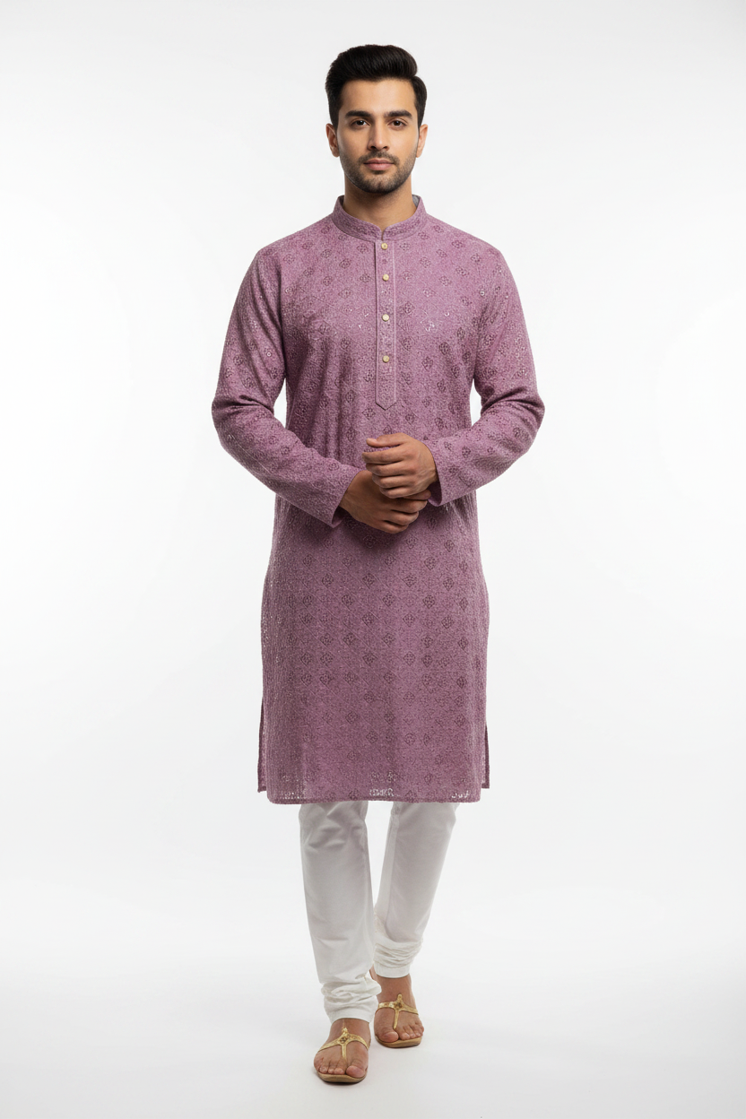 Lavender Chikankari work Mens kurta set - Mens - Kurta Set - Anandi Fashions