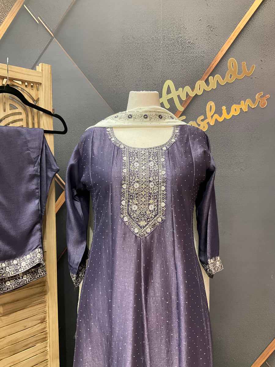 Plus size Purple Party Wear Anarkali kurti set