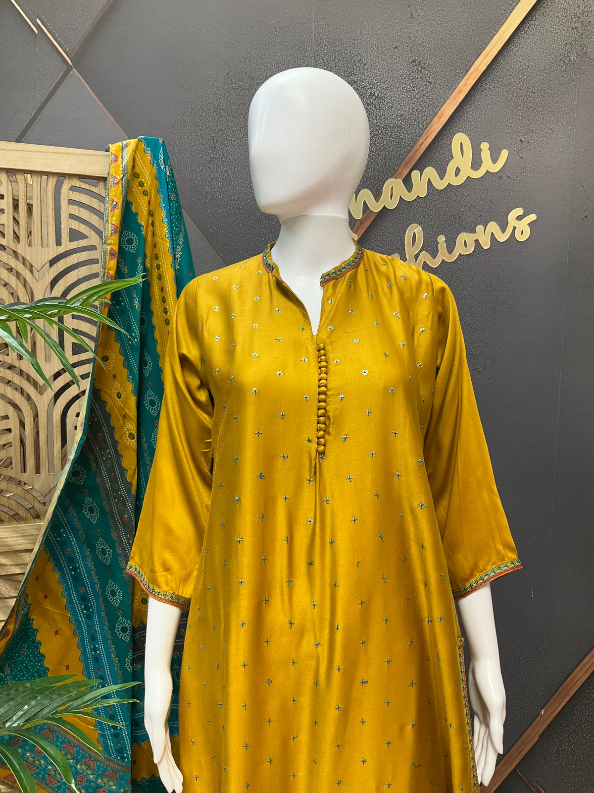 Size 40- Mustard Yellow Pure Gajji Silk Kurti set