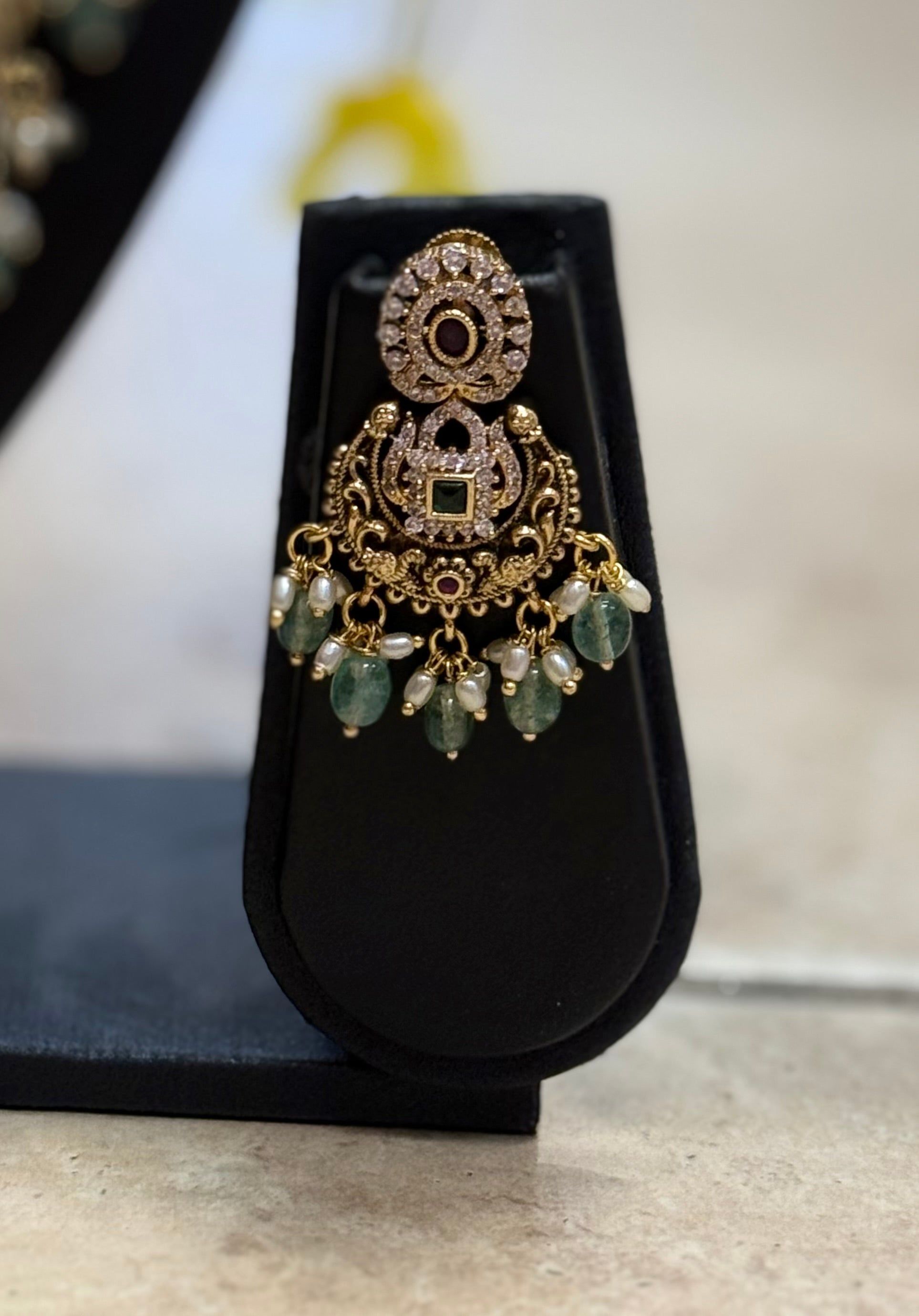 Antique Finish - CZ Work Long Haram/Necklace set