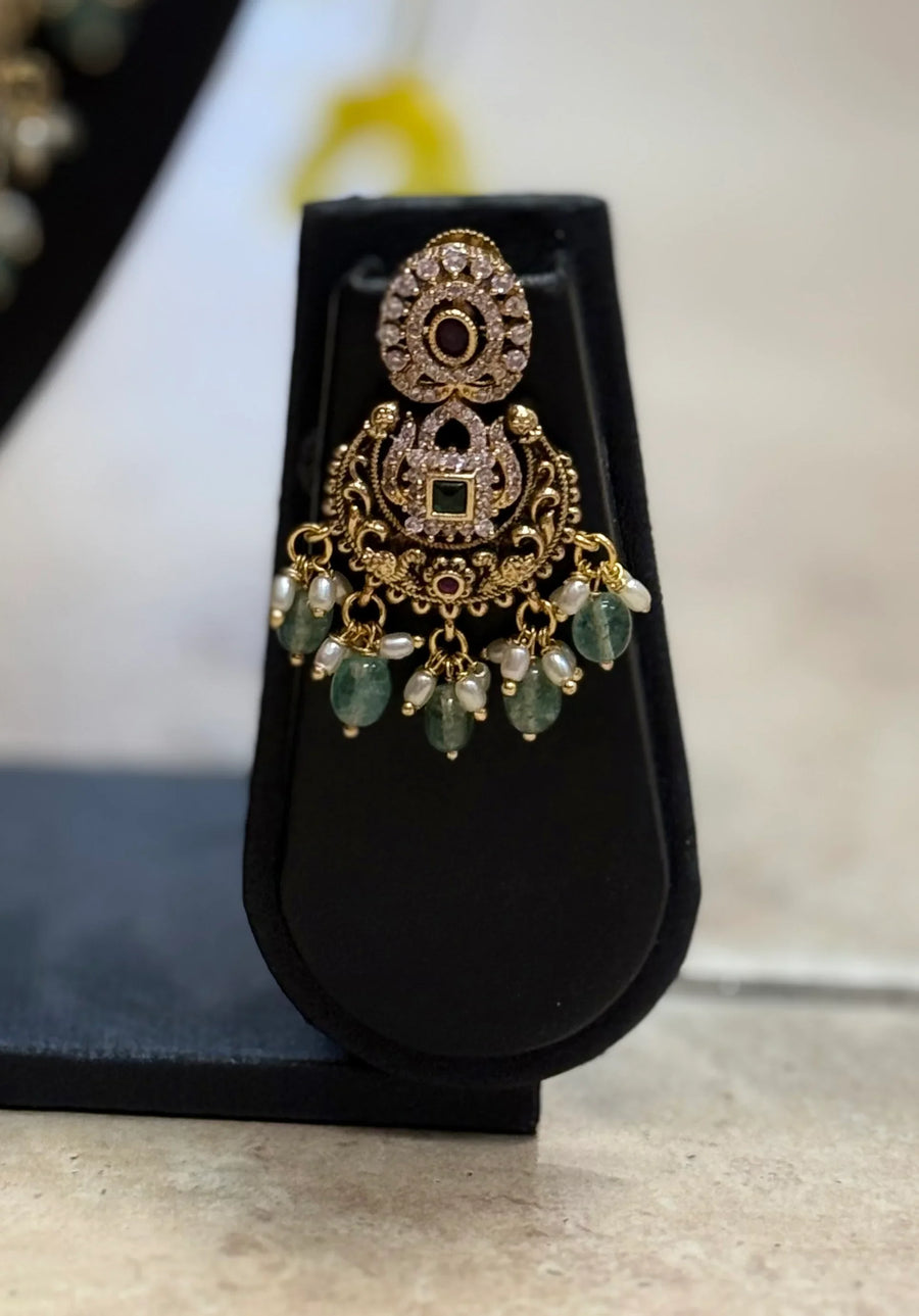 Antique Finish - CZ Work Long Haram/Necklace set