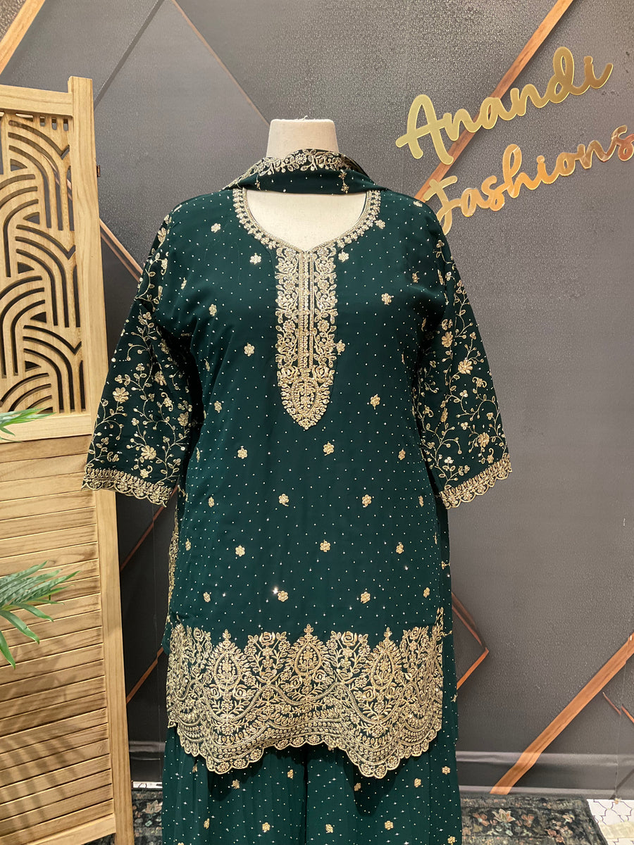 Plus Size Party Wear Green Sharara set