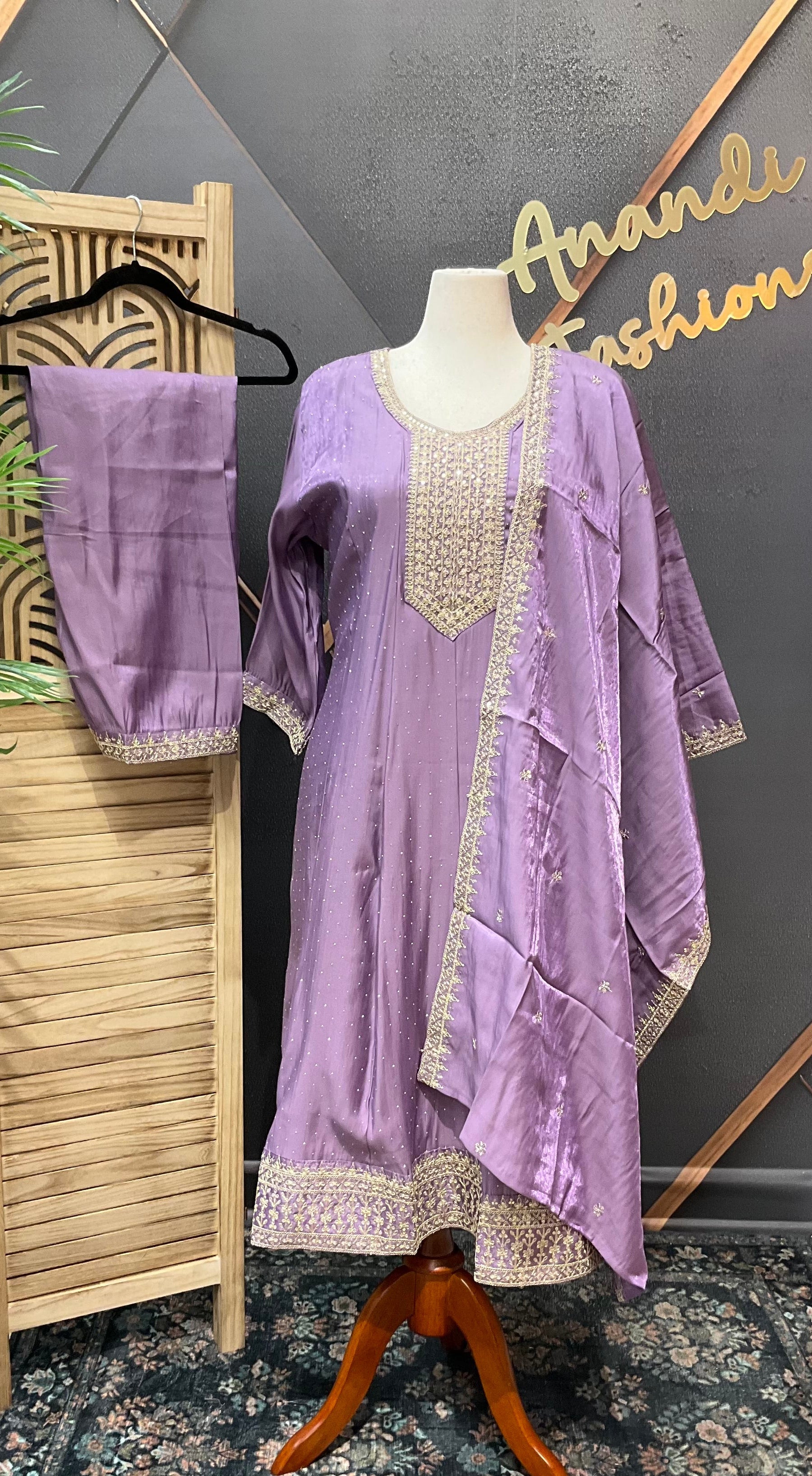 Plus size Party Wear Purple Anarkali Kurti set