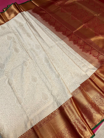 Semi Silk Half White & Red Border Saree