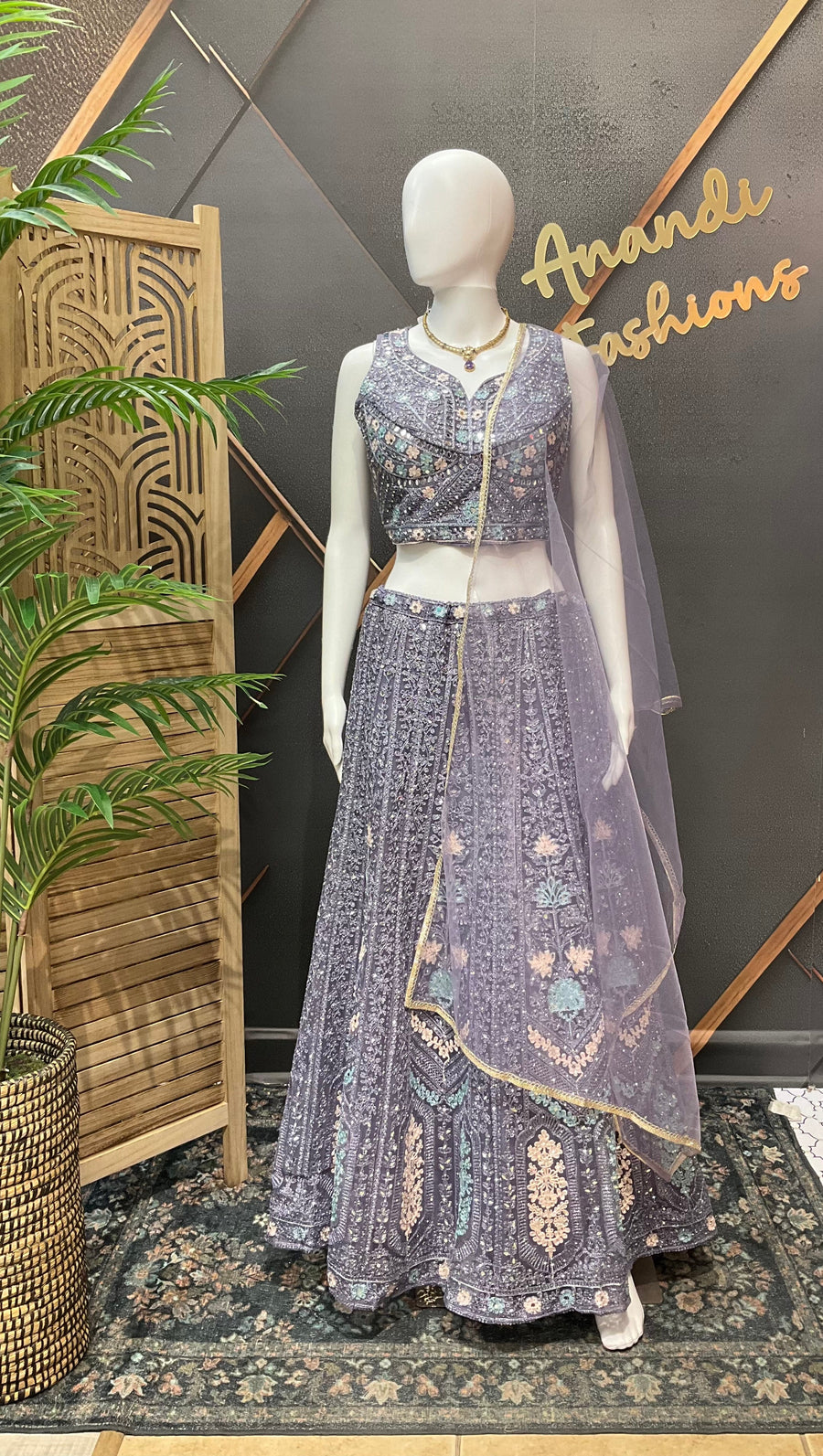 Purple Heavy Work Lehanga Set