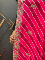 Pink Georgette Leheriya Saree