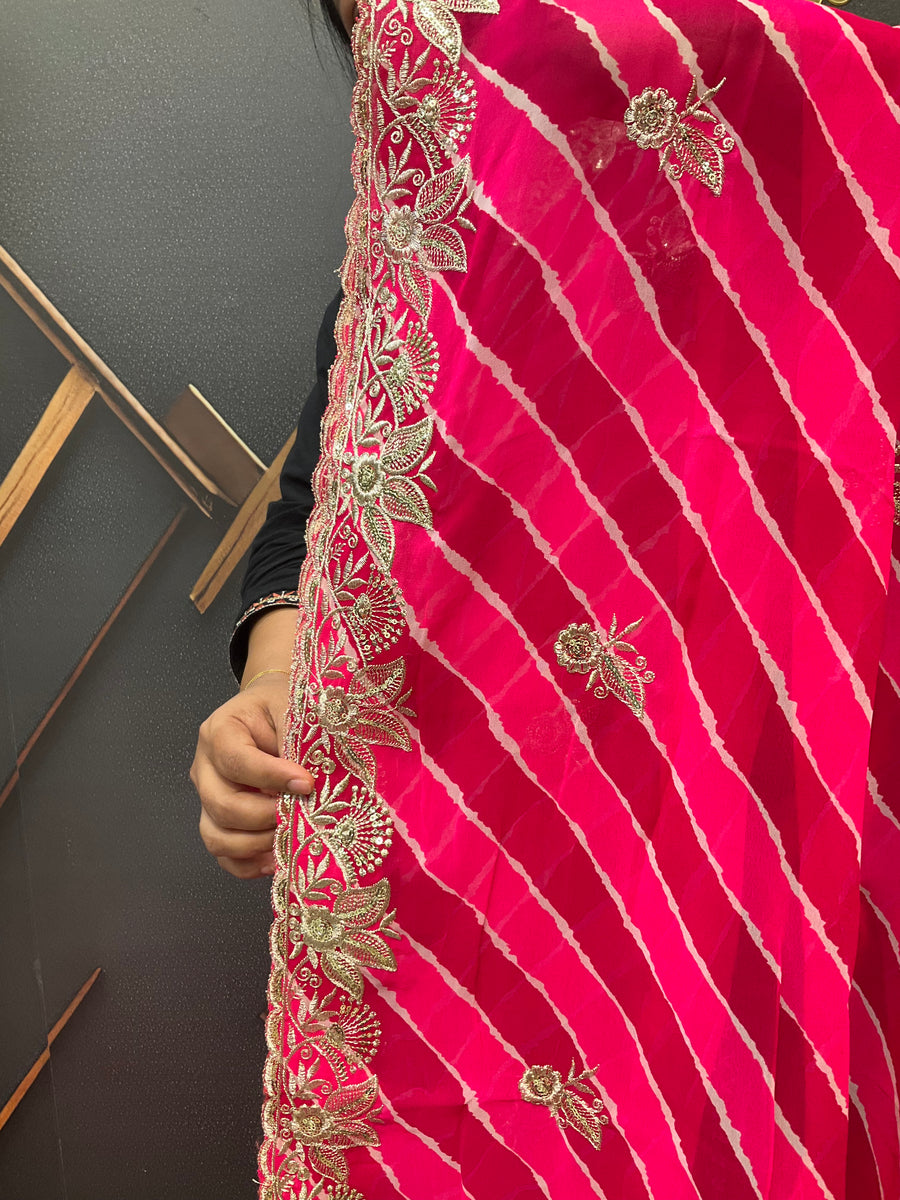 Pink Georgette Leheriya Saree