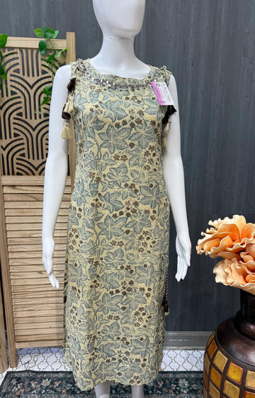 Size 38 Pure Cotton Sleeveless Kurti | Printed Women's Ethnic Wear