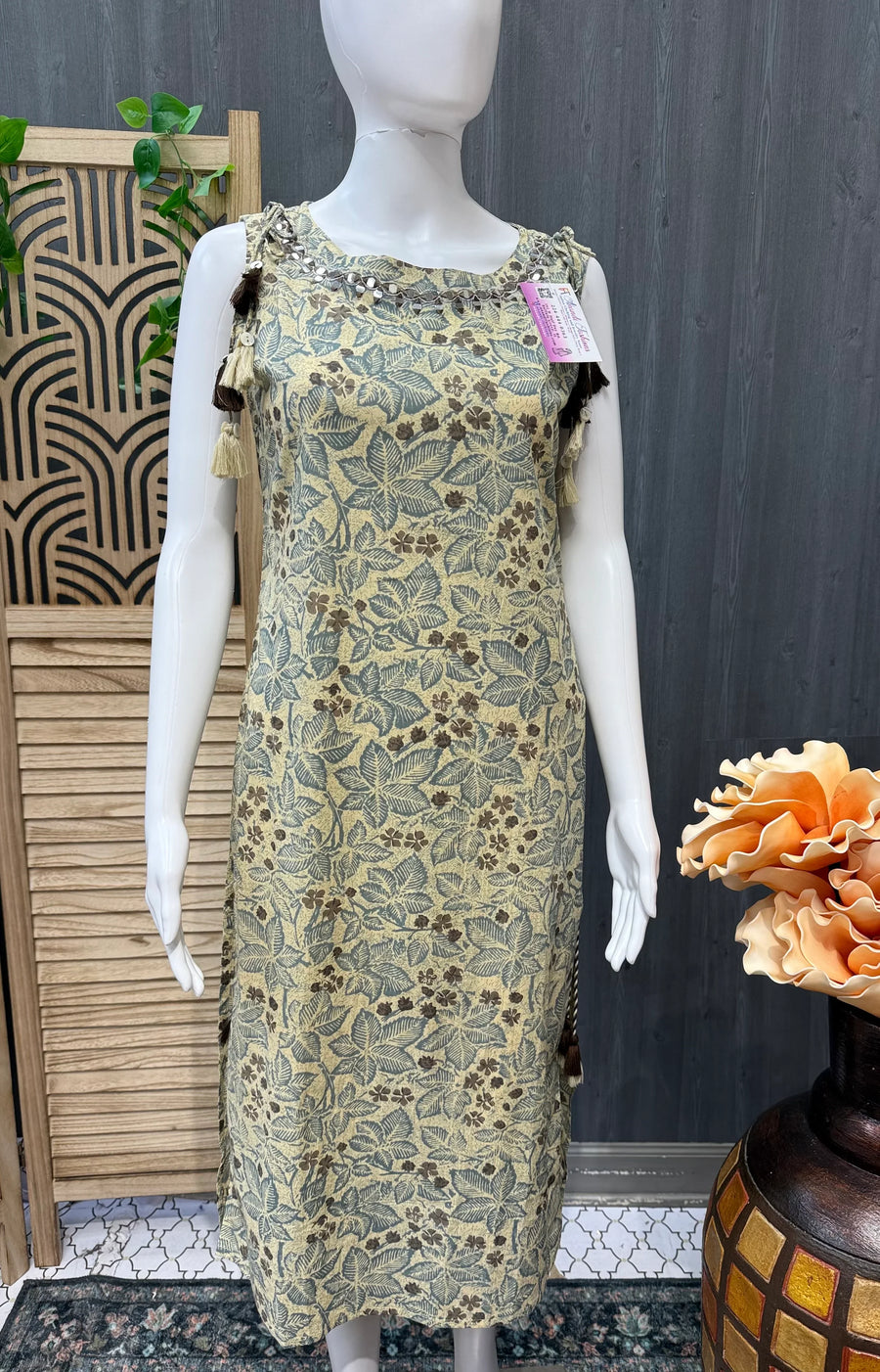 Size 38 Pure Cotton Sleeveless Kurti | Printed Women's Ethnic Wear