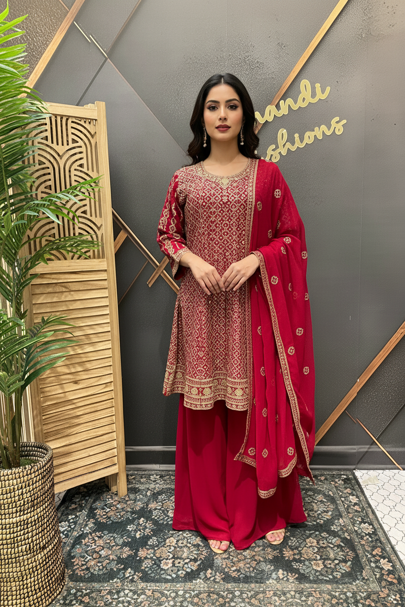 Size 44/Indian XXL - Party Wear Pink Sharara set