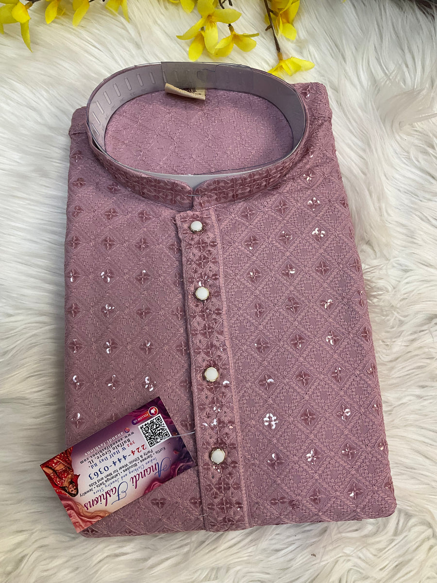 Onion pink Chikankari work men’s kurta set