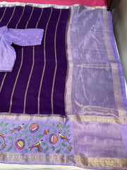 Purple Benarasi saree with Stitched Blouse