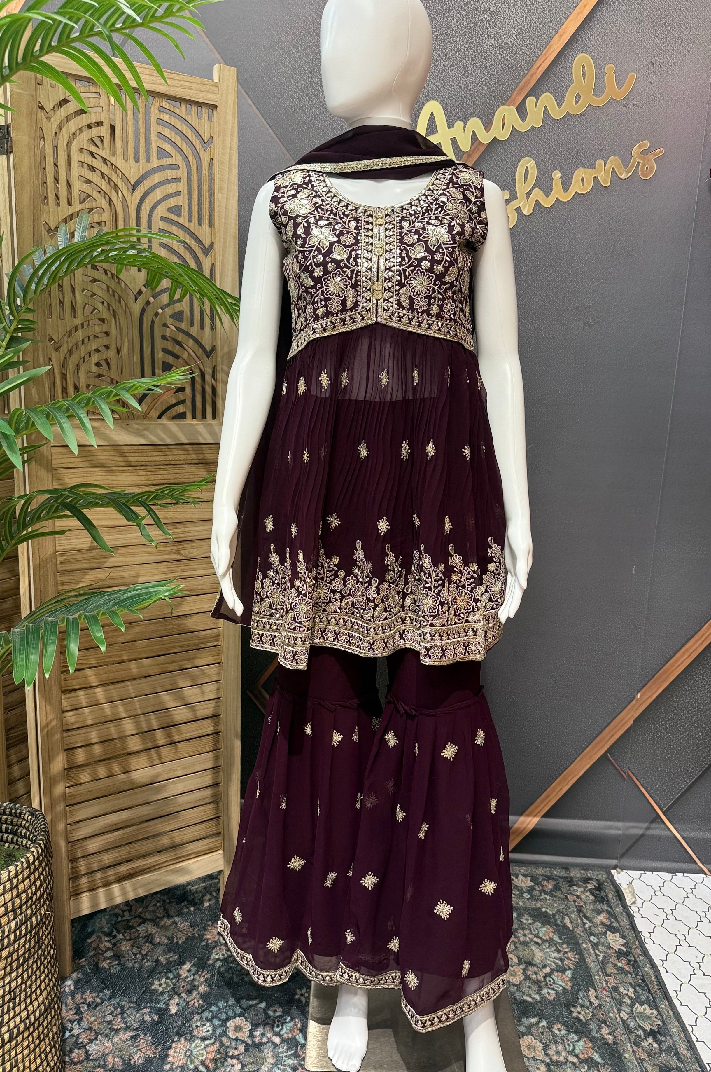 Teenage Girls - Wine Color Sharara set