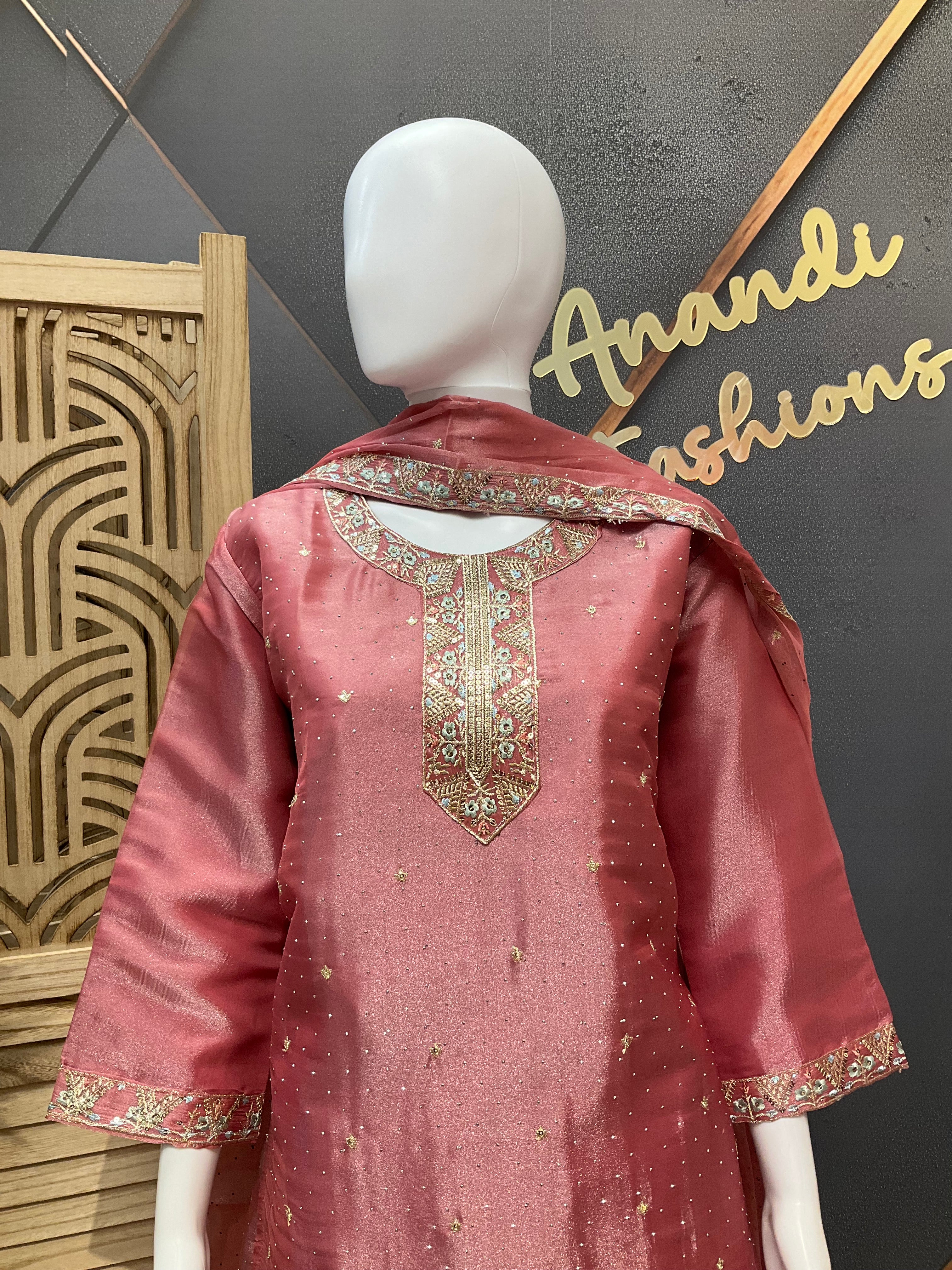 Size 44/Indian XXL - Party Wear Tissue Palazzo/Sharara set