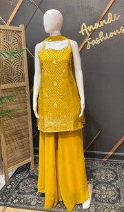Yellow Benarasi Silk Sleeveless Palazzo Set