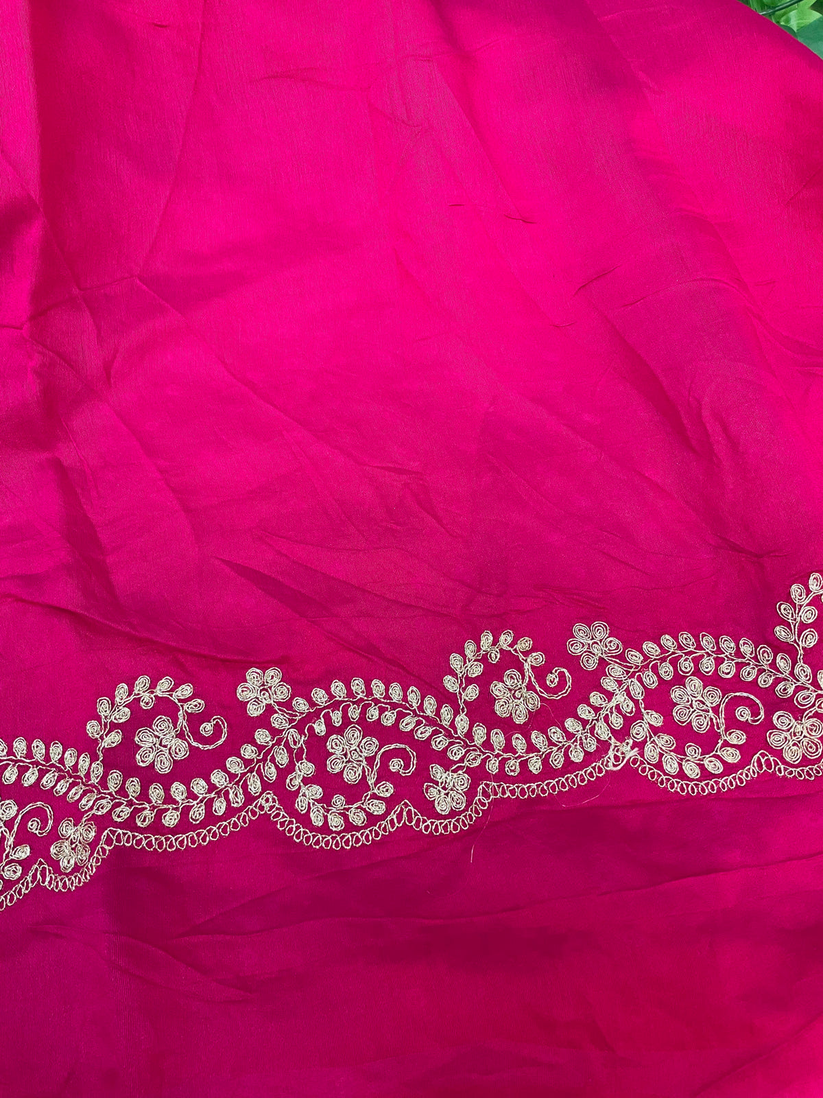 Pink Chiffon Bandhini saree with Embroidery Work