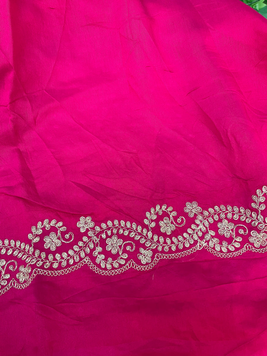 Pink Chiffon Bandhini with Embroidered Saree