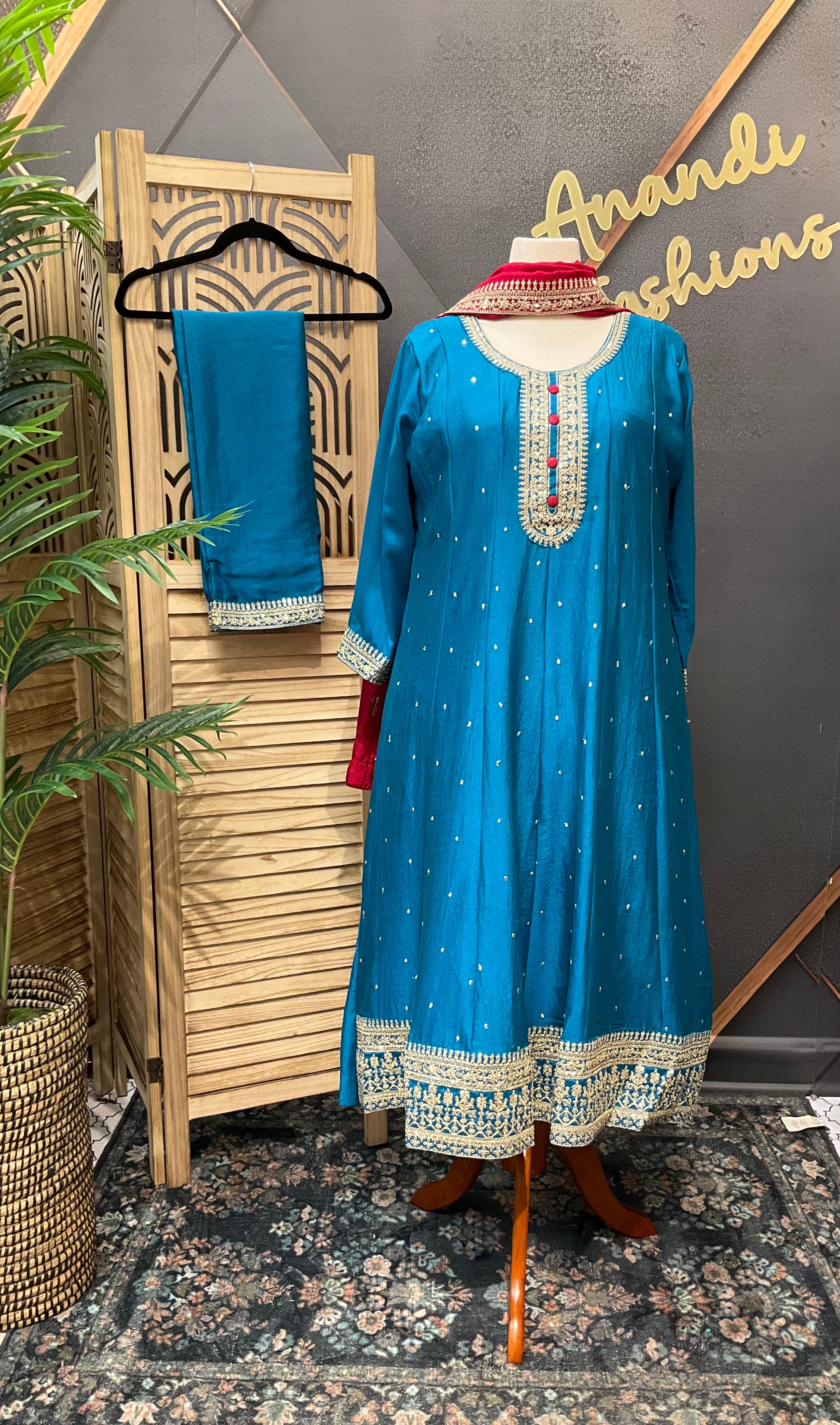 Plus Size - Size 46-Blue Anarkali Kurti set