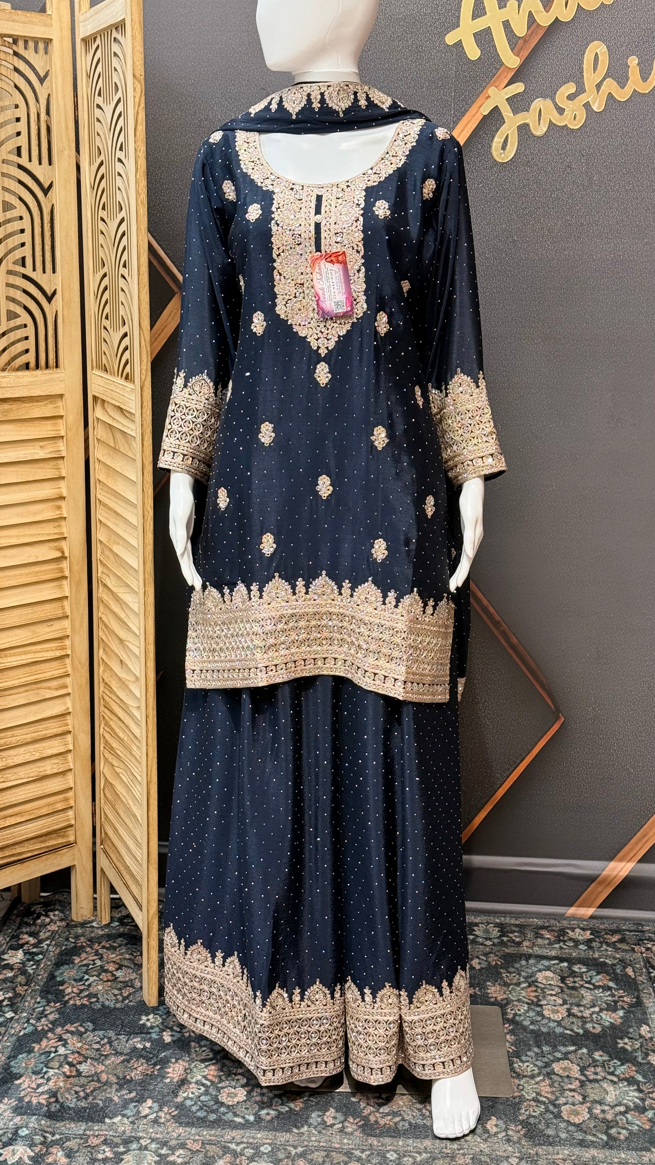 Navy Blue Party Wear Palazzo Set