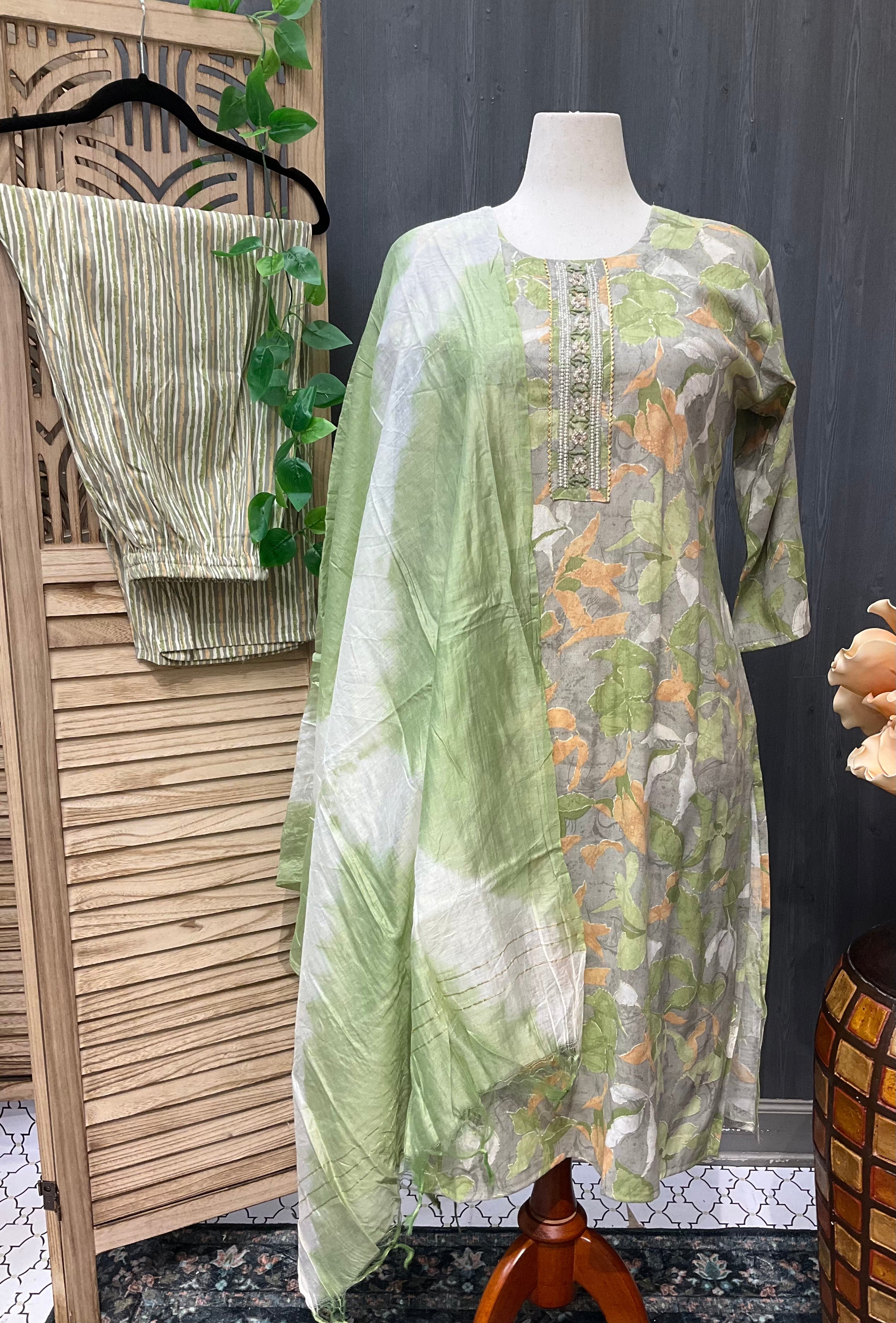 Plus Size - 3 piece Rayon Kurti set