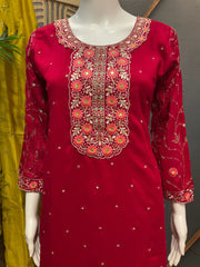 Party Wear Kurti Set with Contrast Dupatta - Vichitra Silk