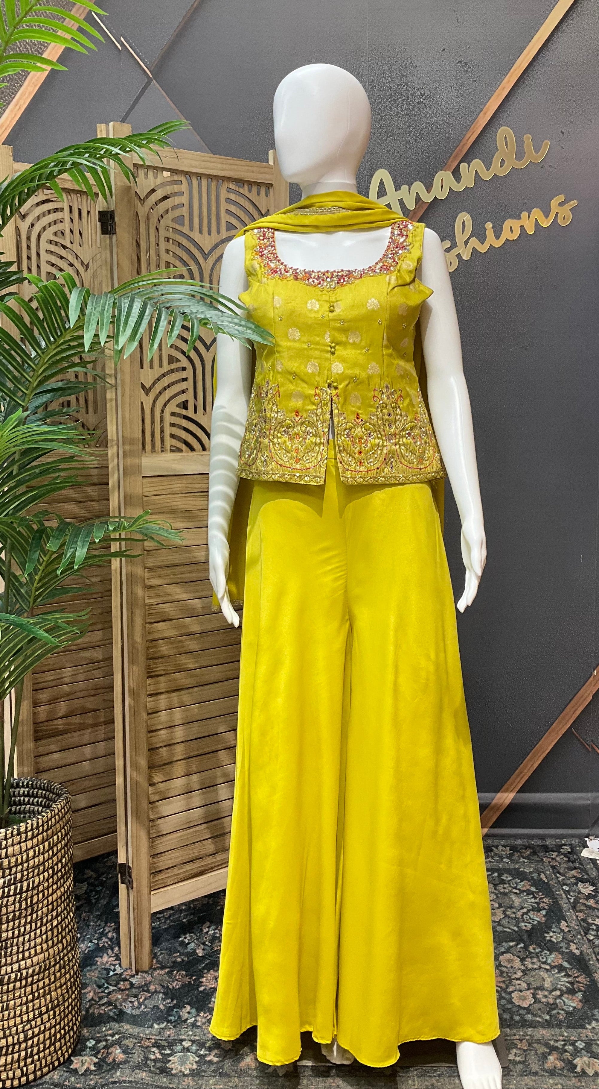 Indo Western Green Party Wear Palazzo set