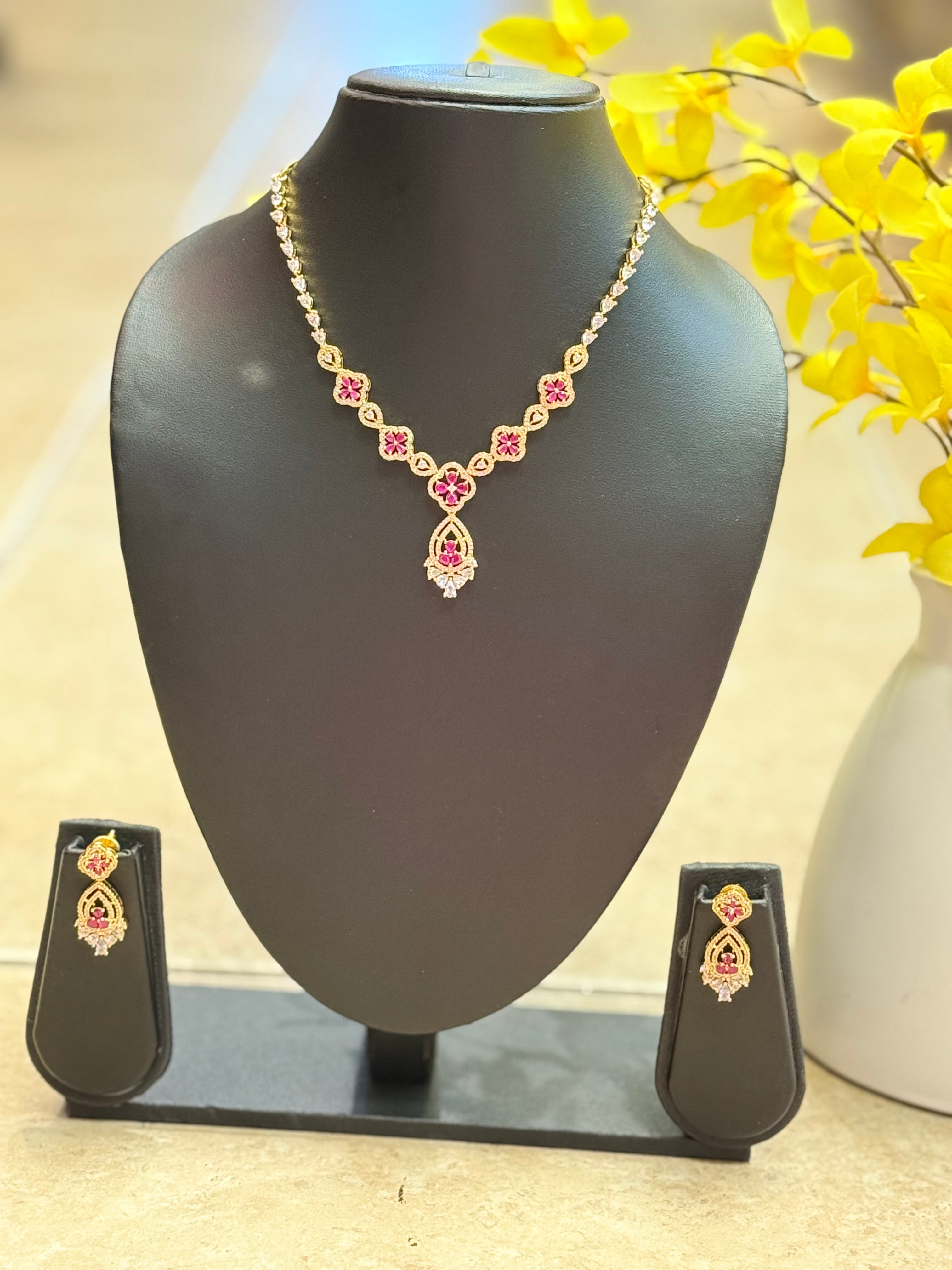CZ Necklace Set with Ruby stones