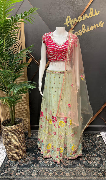 Georgette Lehenga Set with Floral Embroidery - Premium Party Wear