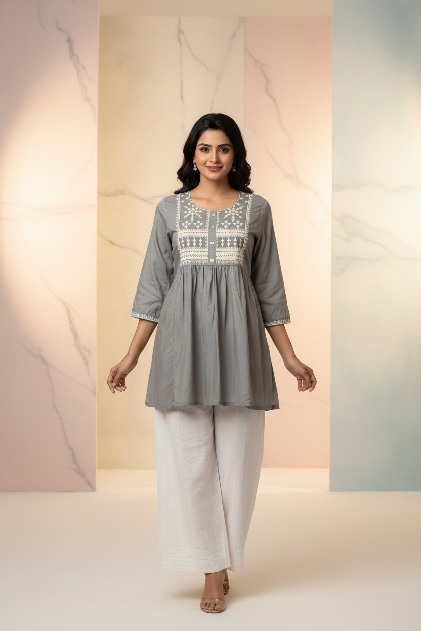 Grey Rayon Short Kurti