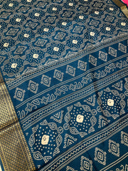 Traditional Look Teal Blue Crape Silk Saree