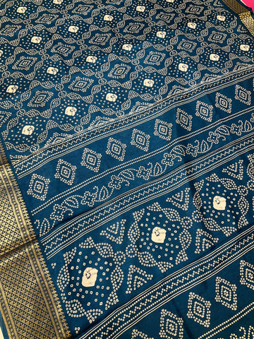 Traditional Look - Teal Blue Crape Silk Saree