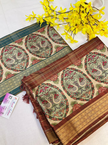 Light Weight Fancy Silk Saree with Animal Design Border