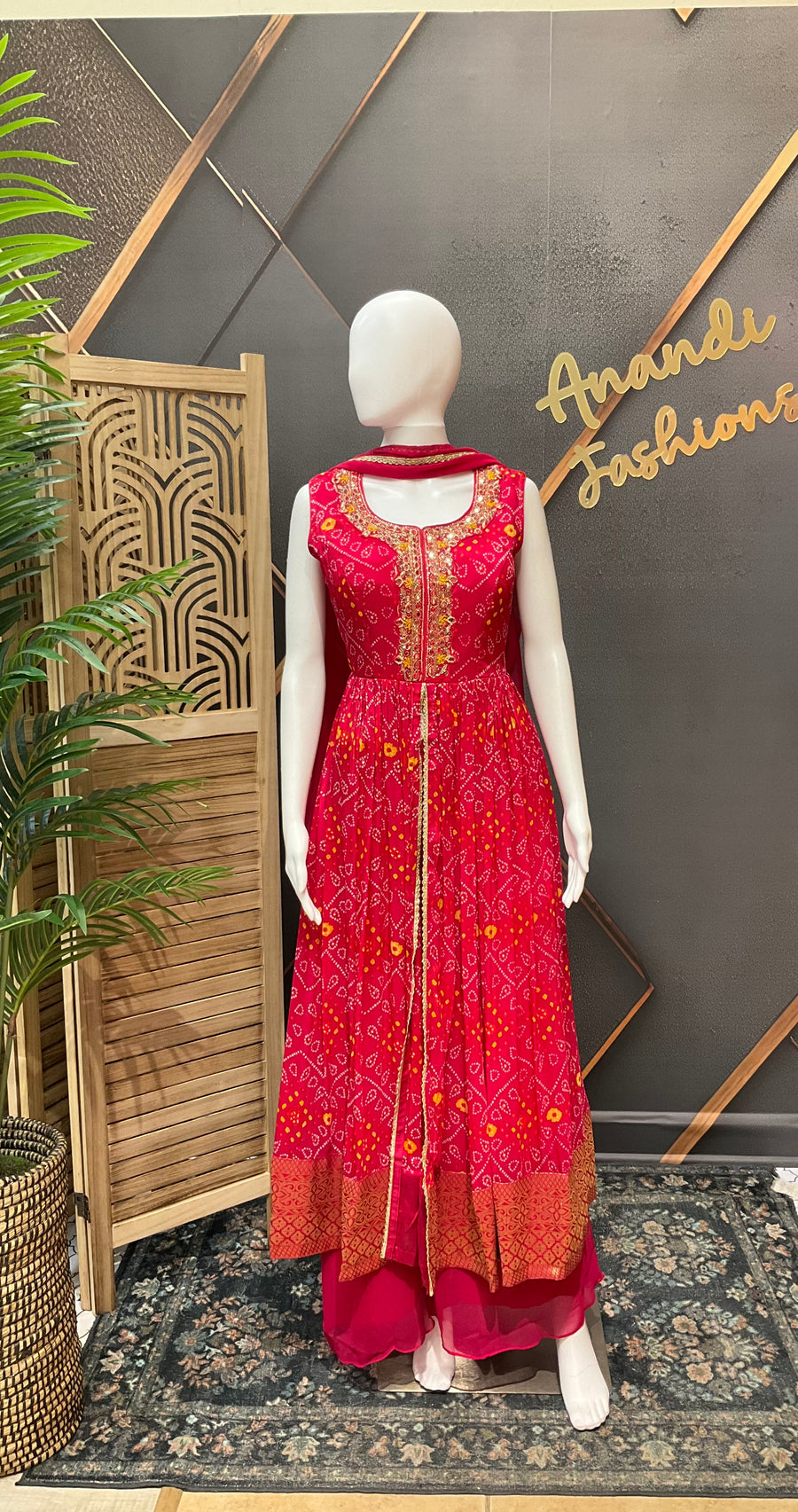 Party Wear Pink Silk Bandhini Palazzo set