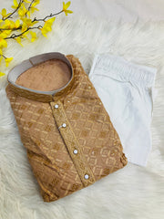 Chikku/Light Brown Color Rayon Chikankari Men’s wear Kurta set