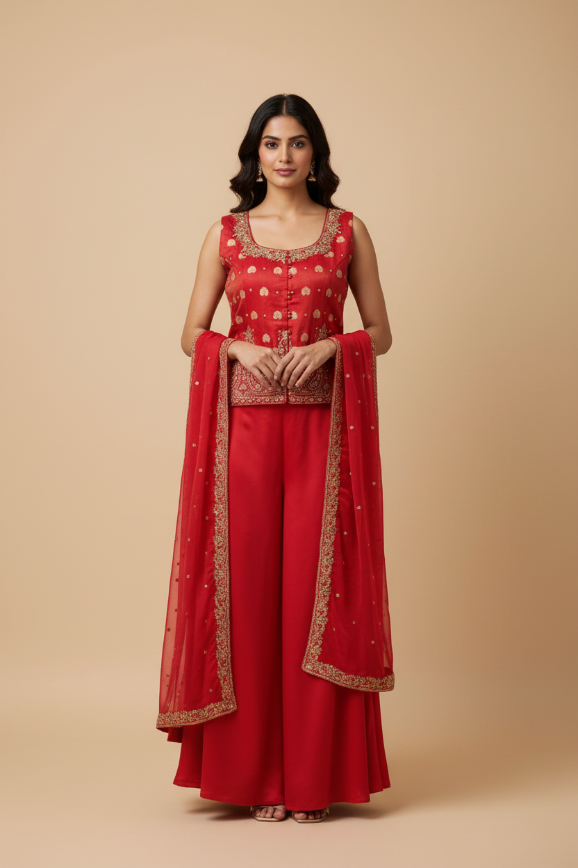Indo Western Pink Party Wear Palazzo set