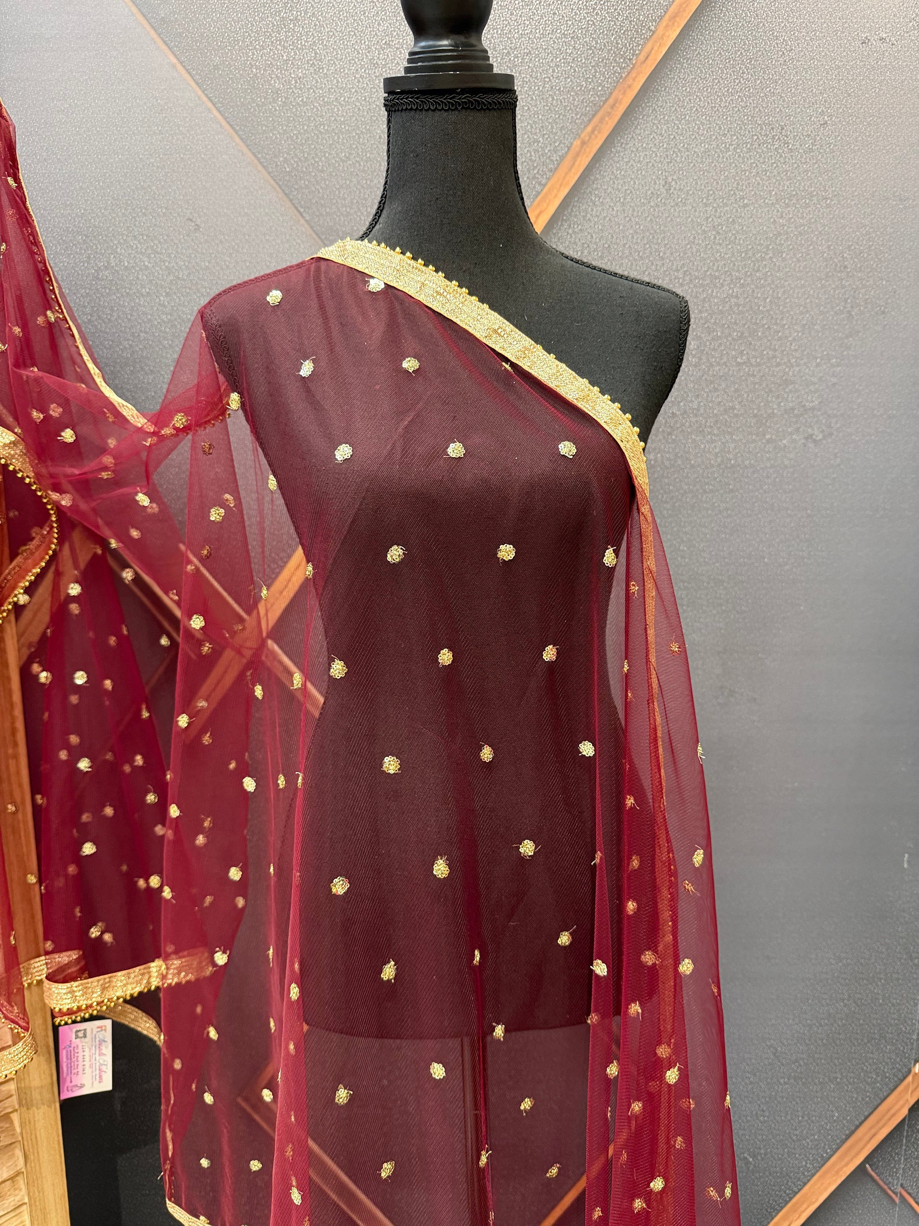 Soft Net Dupattas In Pink & Maroon