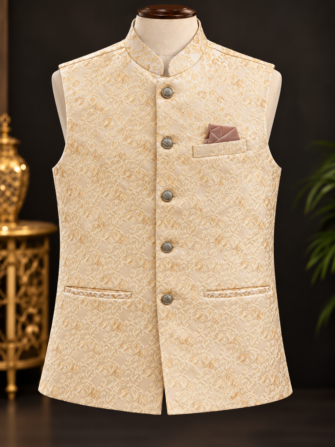 Men’s Gold Ethnic Vest only - Mens - Vest - Anandi Fashions