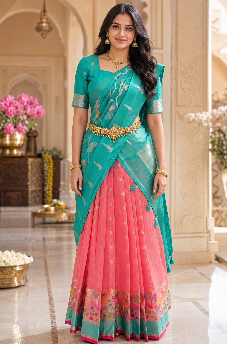 Teenage Girls’’ Zari Kota Half Saree Set