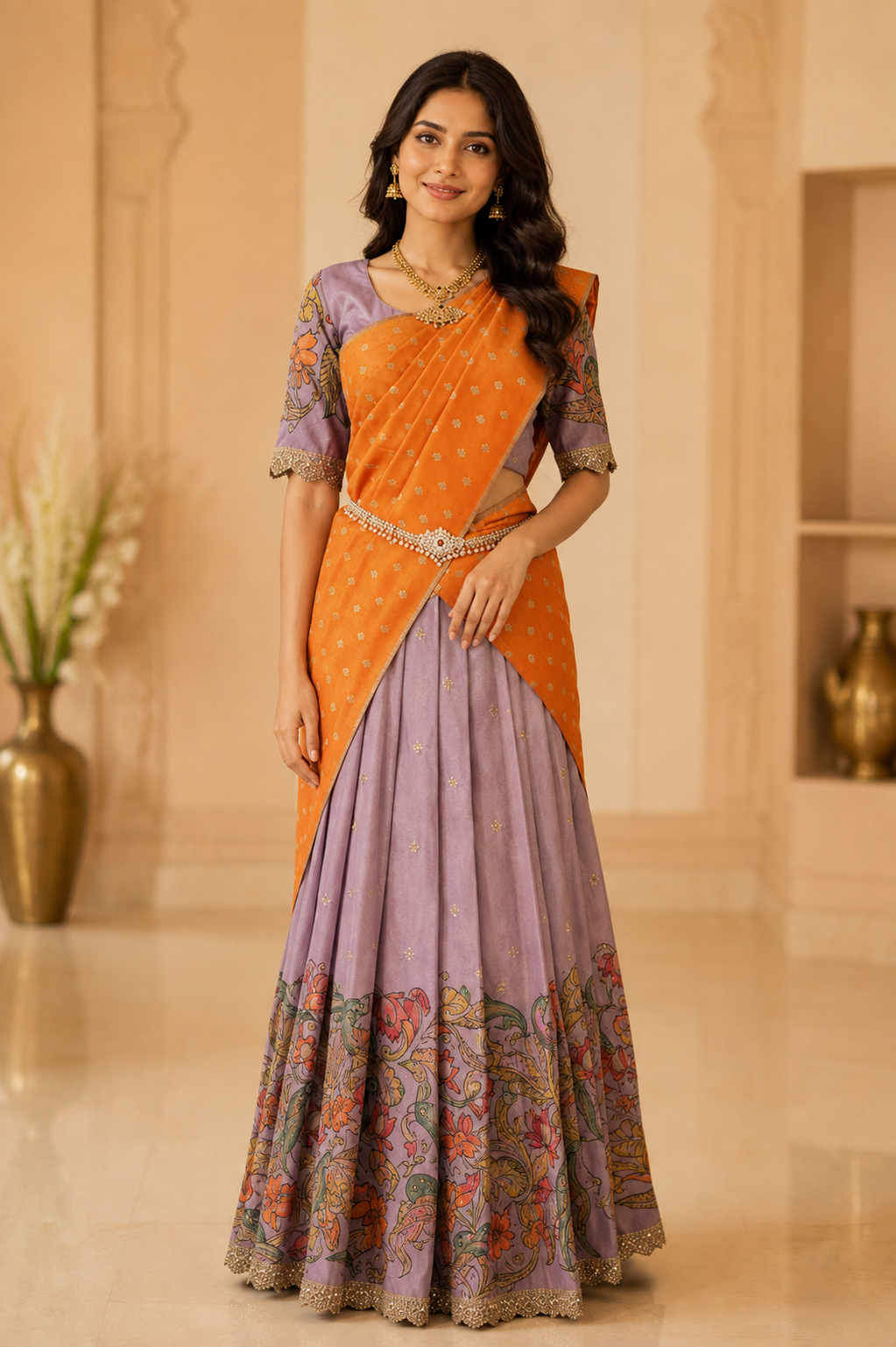 Teenage Girls Kalamkari Half Saree Set
