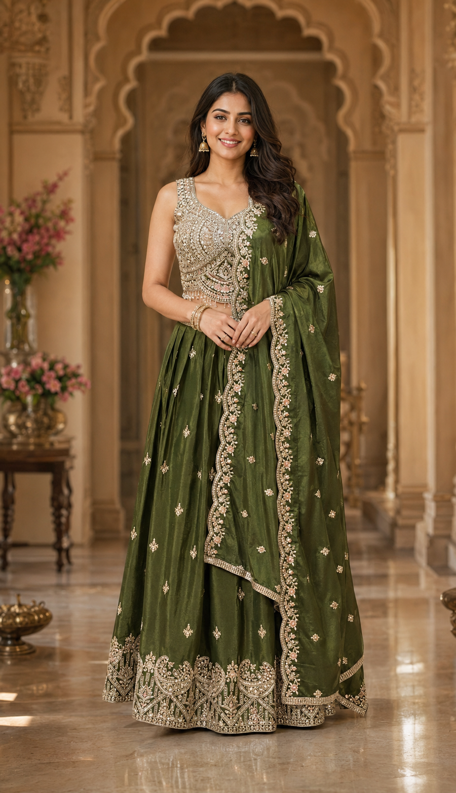 Green Party Wear Lehenga set